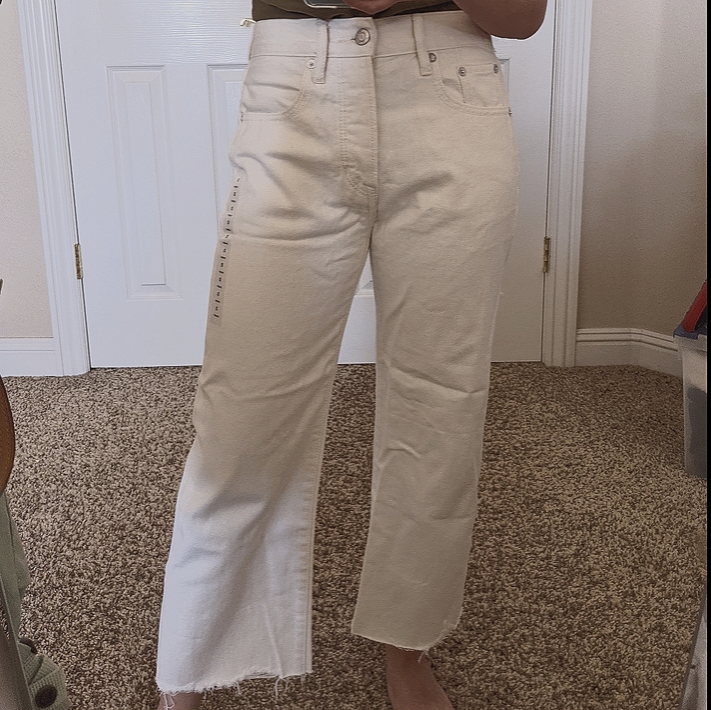 American Eagle Wide Leg Crop Jeans - White, 0S